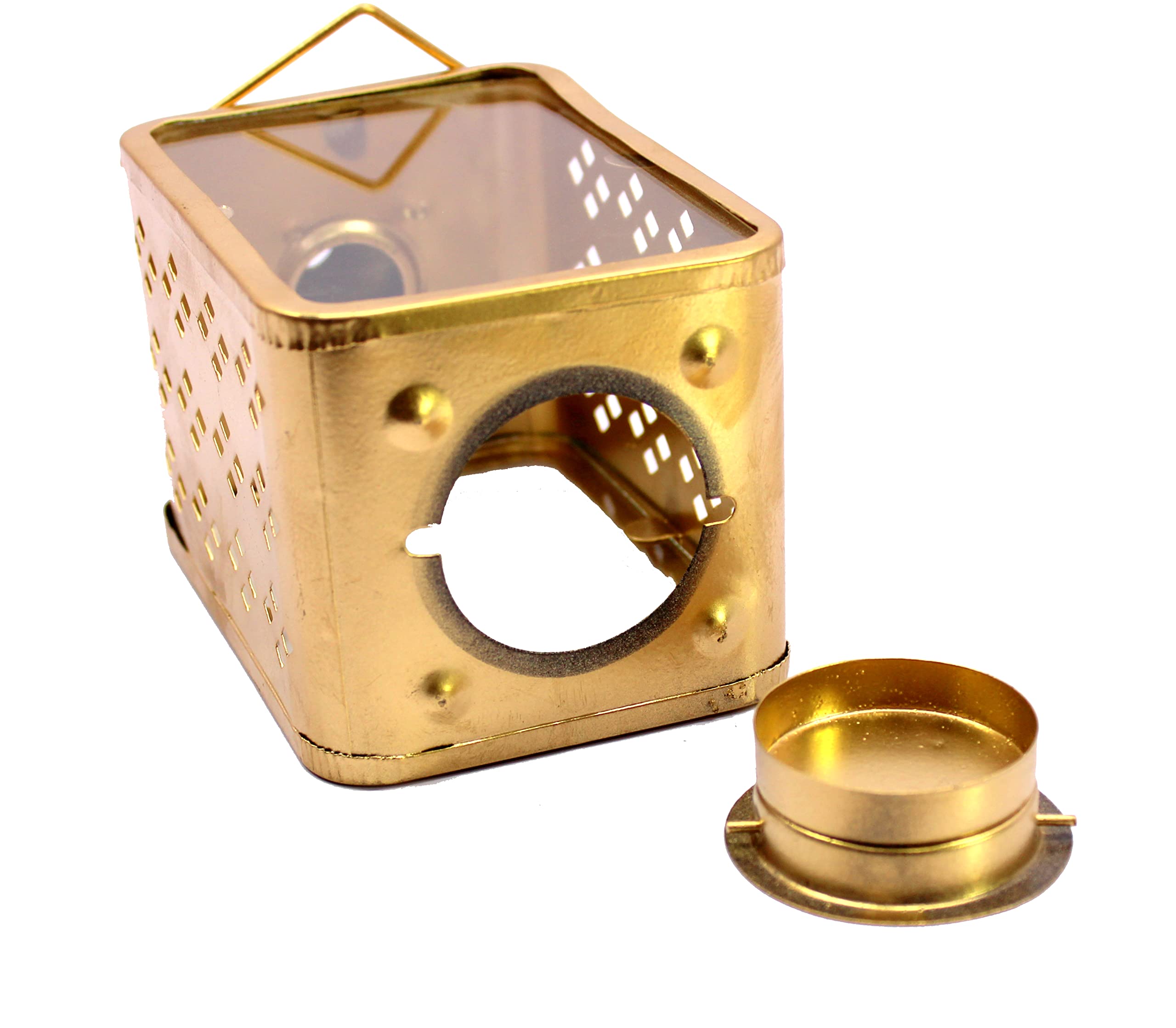 eSplanade Moroccan Lantern Metal Hanging Lamp with Glass Tealight Candle Holder - Set of 2-6" Inches - Golden (Golden & Multi- Black)