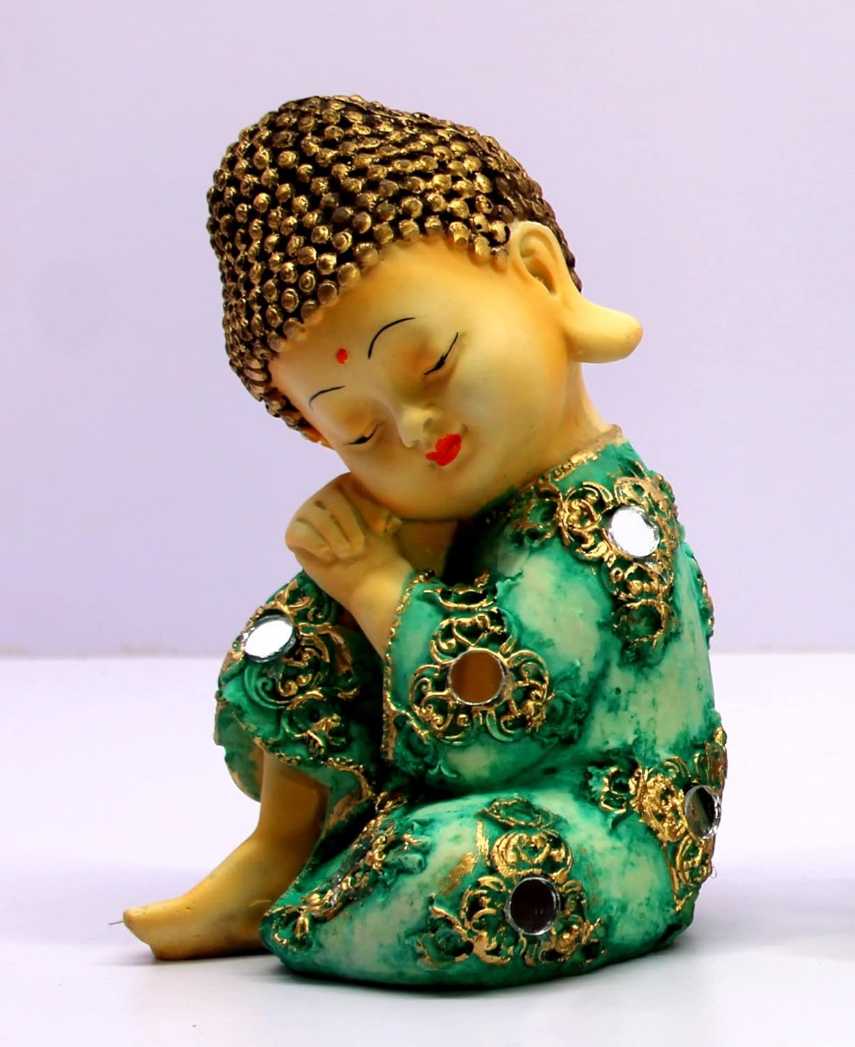 eSplanade Smiling Happy Baby Buddha Monk Statues | Feng Shui Monk Figurine Showpieces - Set of 4 | Home Decor | Resin - 7" Inches - Multi