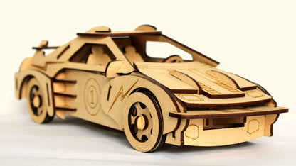 StonKraft 3D Wooden Puzzle Sports Car - Wooden, DIY, Build your own, Construction Toy, Modeling Kit | MDF Toys Car