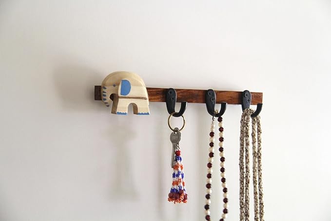 ESPLANADE Wooden Key Holder Mandala Print - Stylish Wooden Hook Holder for Clothes & Bags - Key/Jewellery Organizer Wall Hooks - Wall Mounted Unique Mandala Key Holder for Home Decor/Office Décor