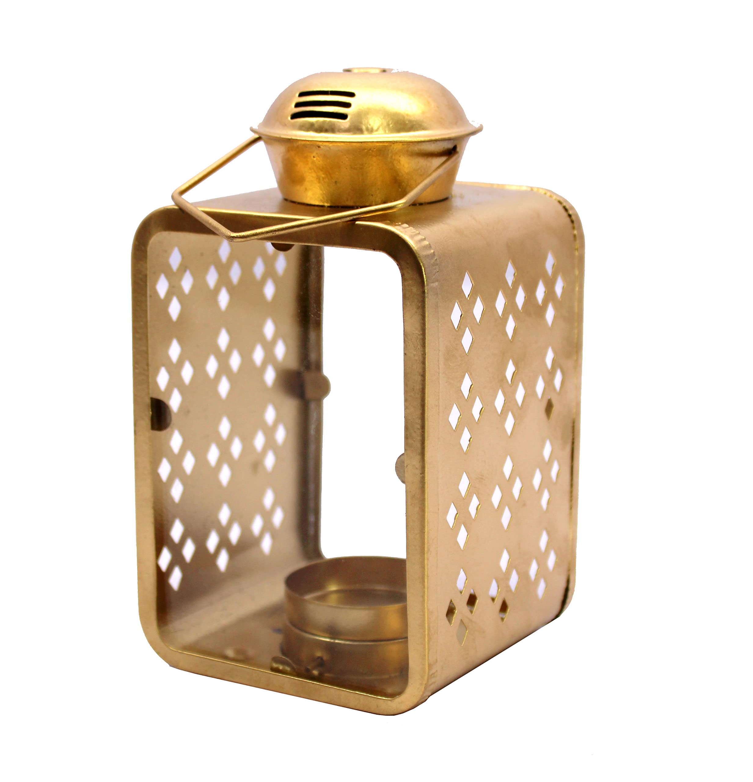 eSplanade Moroccan Lantern Metal Hanging Lamp with Glass Tealight Candle Holder - Set of 2-6" Inches - Golden (Golden & Multi- Black)