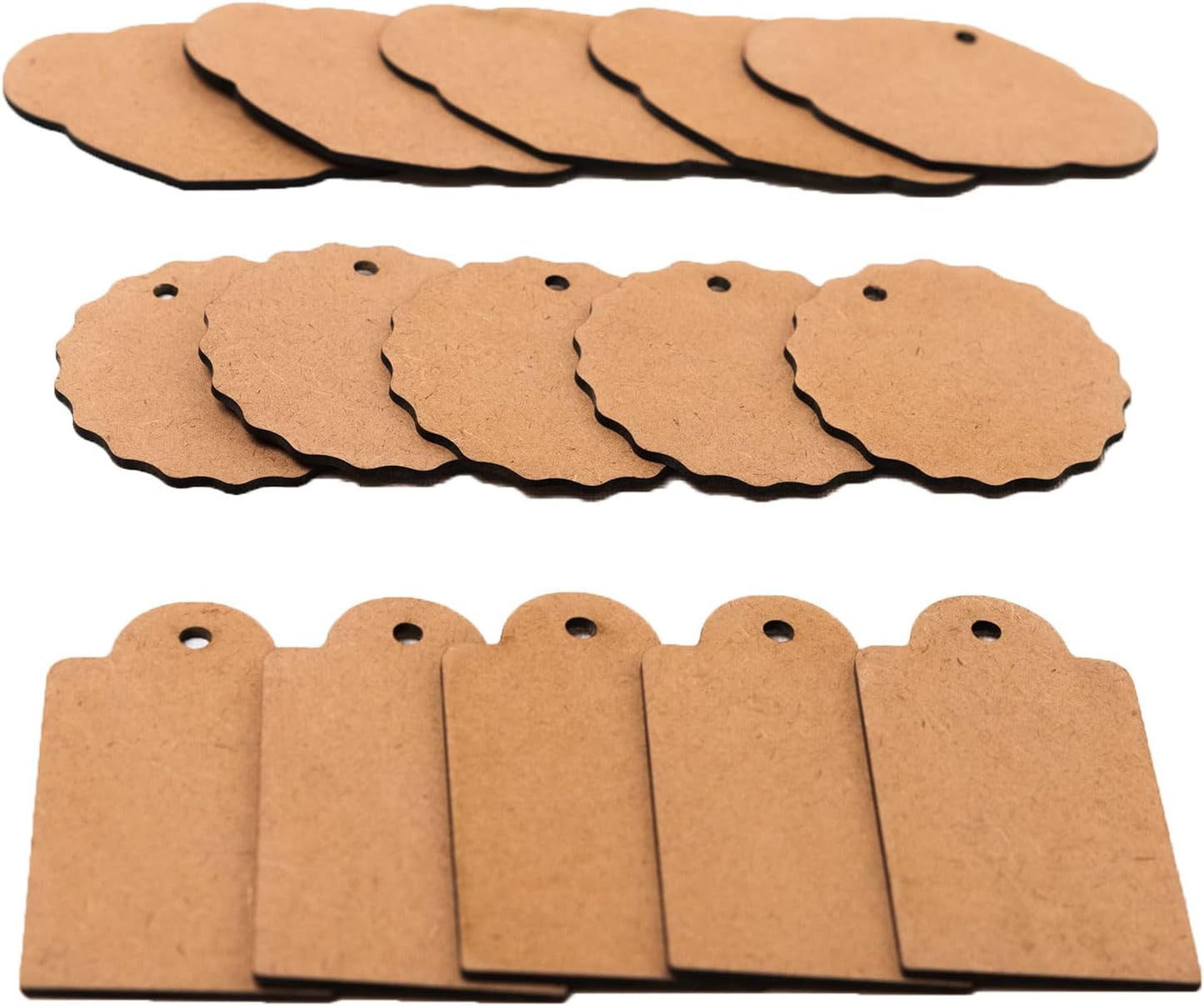 IVEI MDF Gift Tag/Message Tag Cutouts - DIY Craft Materials - MDF Blank Cutouts for Painting - Wooden Hanging Tags for Party Favor, Wedding Decoration, Art and Craft Activities - Set of 15