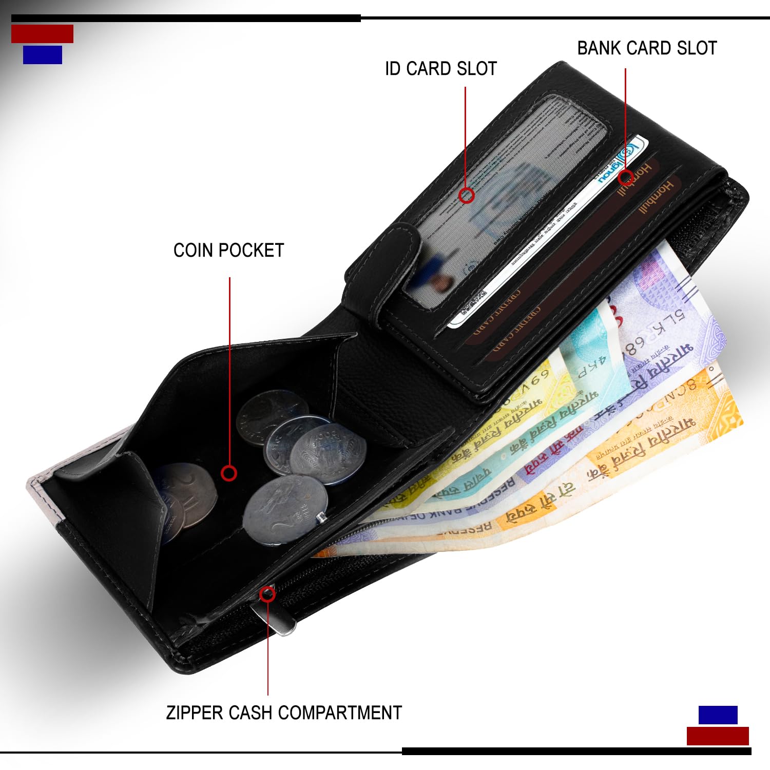 HORNBULL Jackson Leather Wallet for Men | Genuine Leather Wallet with RFID Blocking | Wallets for Boys | Mens Gift Wallet Black Nappa