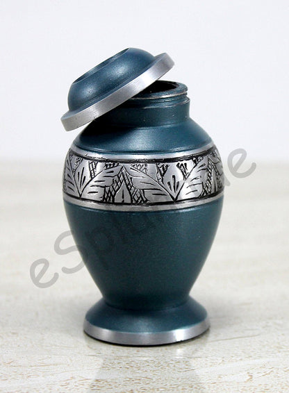 eSplanade Metal Mini Cremation Urn Keepsake Memorial Jar Pot Container | Small Urn for Funeral Ashes Burial | Engraved Metal Keepsake | Navy Blue - 3" Inches