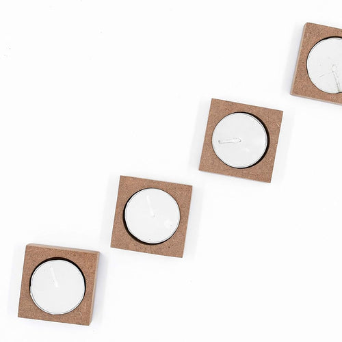 IVEI Wooden MDF DIY Tea Light Candle Holder with Candles - Set of 3(1 Double & 2 Single) - Plain MDF Wooden Candle Holders Blank for Painting Wood Sheet Craft, Decoupage, Resin Art Work & Decoration