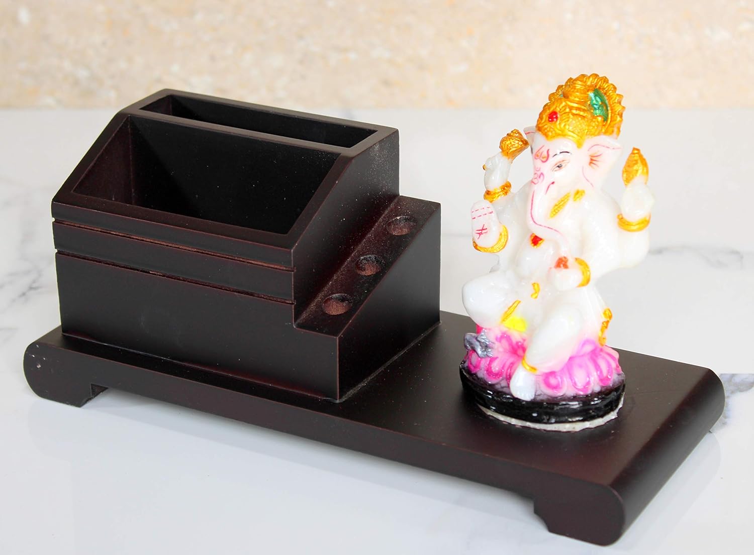 eSplanade Wooden Ganesh Desk Organiser, Pen Stand, Business Card Holder