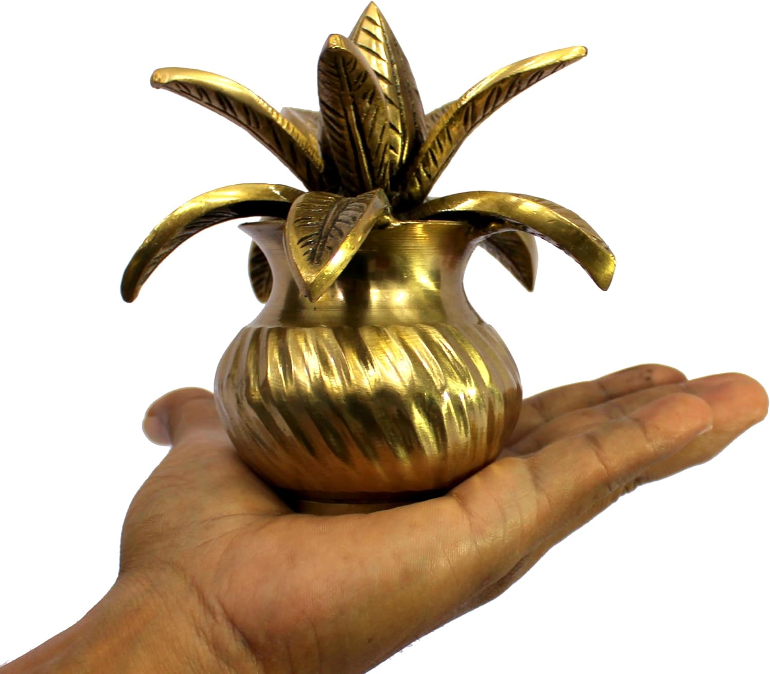 eSplanade Brass Kalash Kalasha with Leaves for Temple Attire - Decorative Items - Home Decor - Golden - 4.5" Inches & 5.75