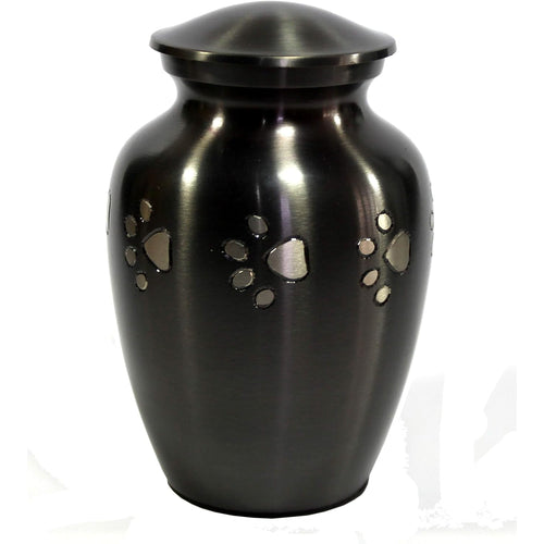 eSplanade Mini Cremation Urn Memorial Jar Pot Container | Small Keepsake for Funeral Ashes Burial | Silver Paws Printed Metal Keepsake | Black - 4.5