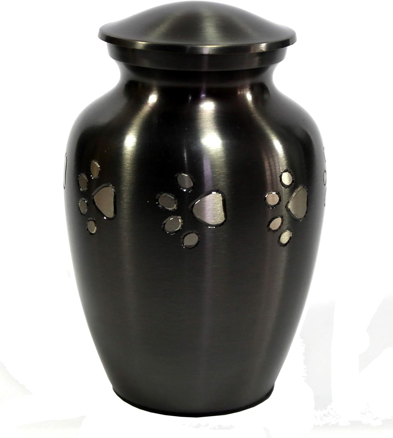 eSplanade Mini Cremation Urn Memorial Jar Pot Container | Small Keepsake for Funeral Ashes Burial | Silver Paws Printed Metal Keepsake | Black - 4.5" Inches