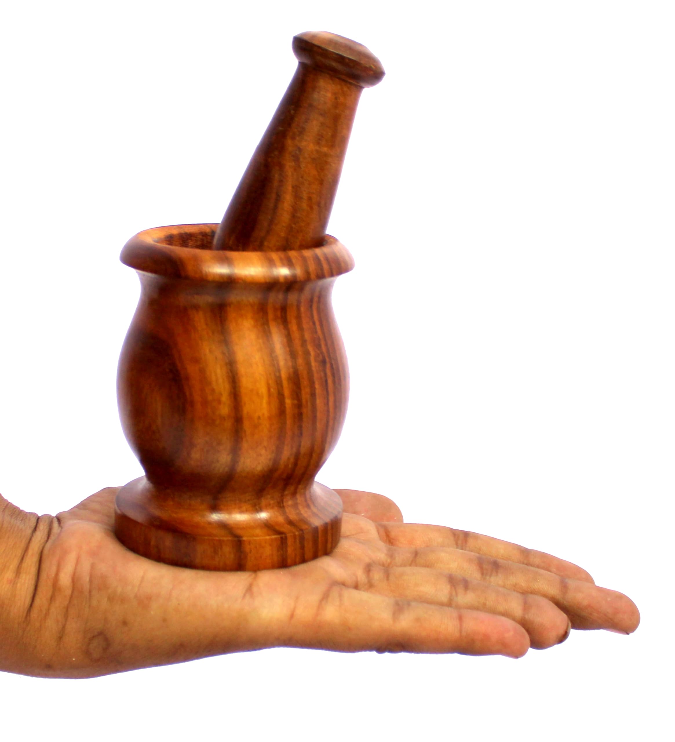 KLEO Wooden Grinder Masher for Spices & Medicine | Okhli Musal Set | Mortar Pestle Set | Imaam Dasta, Kharal, Khalbatta for Kitchen (‎Indo 3.5IN Okhli)