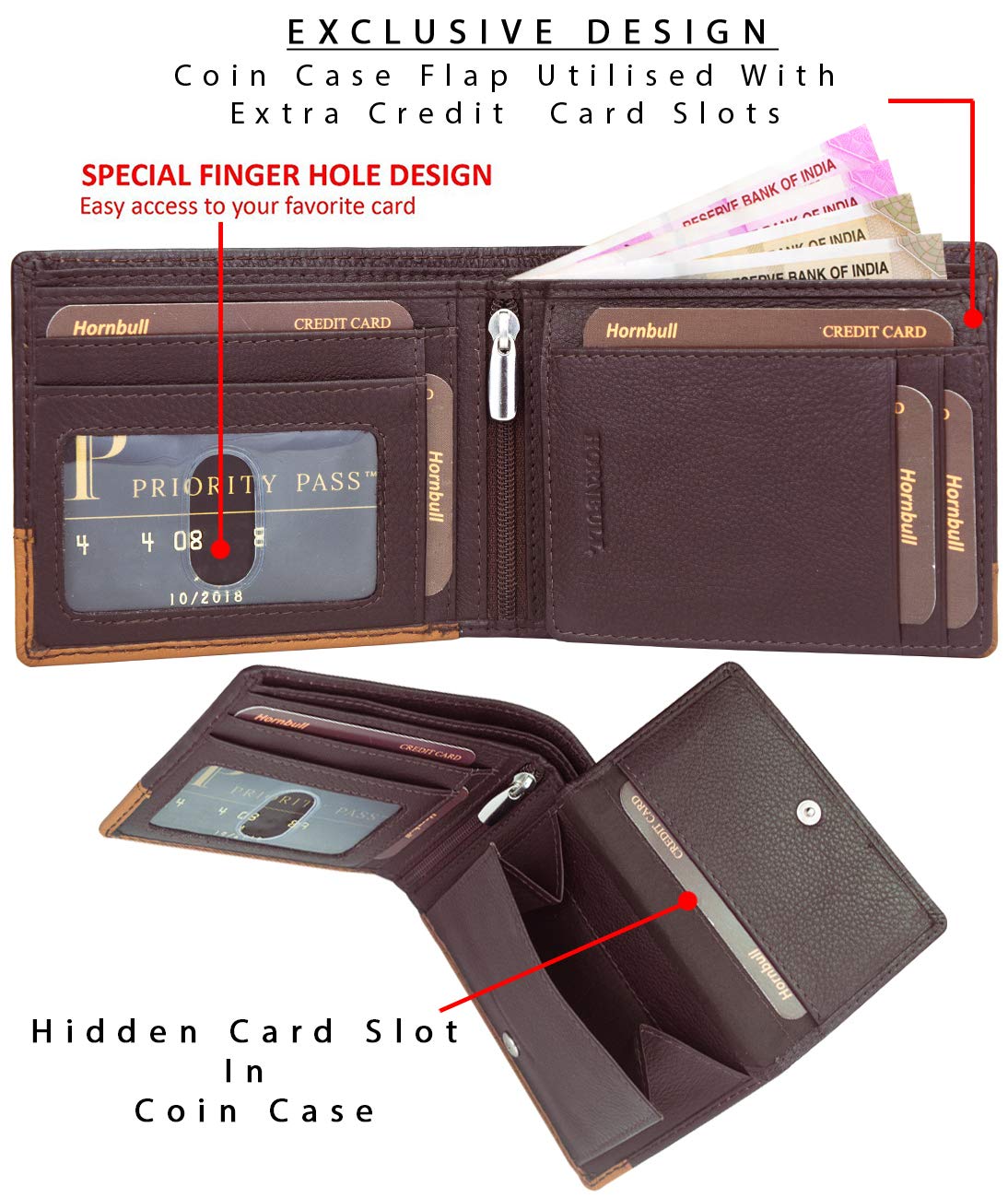 HORNBULL Men's Buttler Genuine Leather RFID Blocking Wallet (114 BRN)