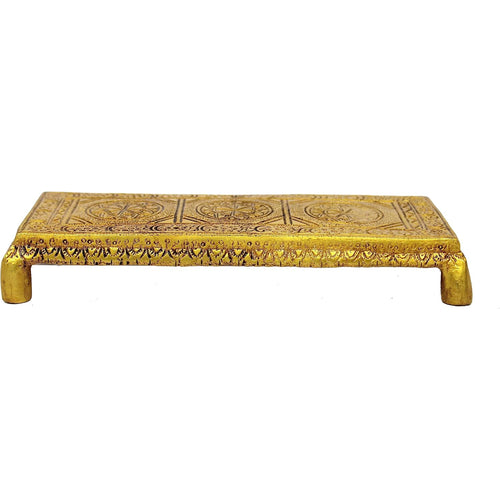 ESPLANADE Brass Engraved Pooja Chowki Antique Peetha Peeta God's Stool - Puja Articles - Golden - 8.5