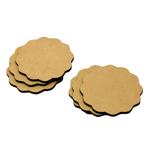 eSplanade Do-it-Yourself Plain Round MDF Coasters Set of 12- for Activity - decoupage - DIY Coasters (3.5 IN Scallop Design)