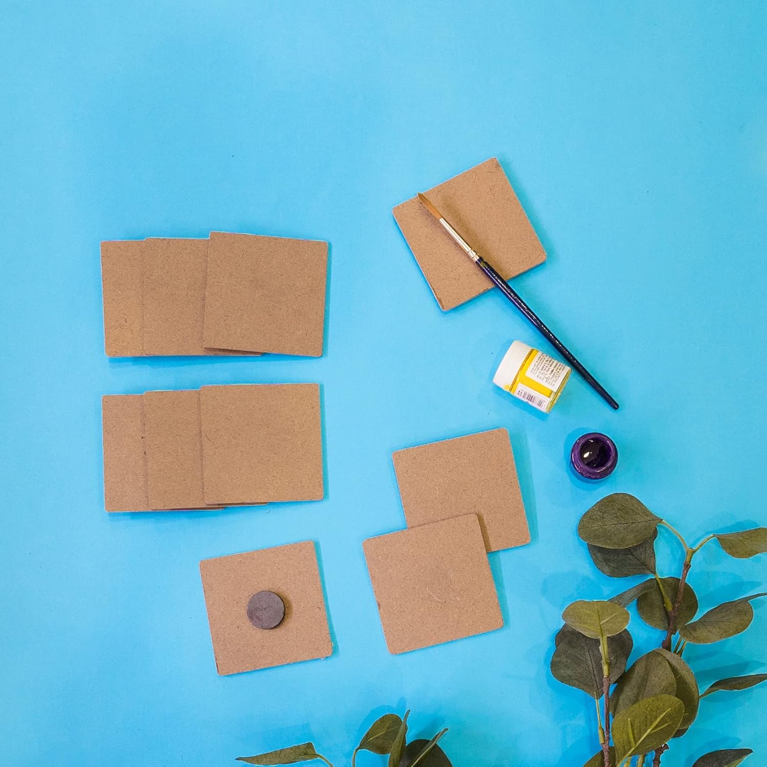 IVEI DIY MDF Wood Sheet Craft Magnet - Plain MDF Fridge Magnet Blanks Cutouts - Magnets for Painting Wooden Sheet Craft, Decoupage, Resin Art Work & Decoration (3in - Square (Set of 10))