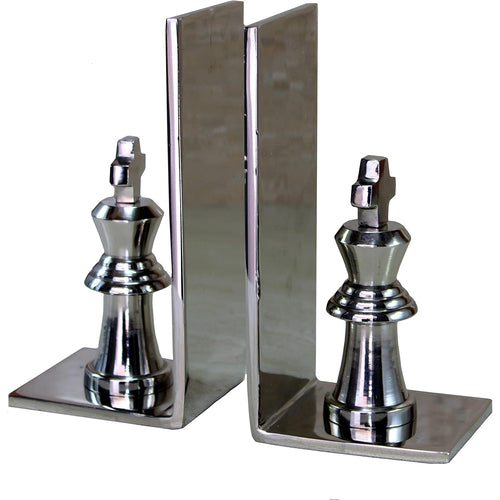 eSplanade Brass Chess King Book Ends or Book Shelf Organizer - Silver Plated - 7