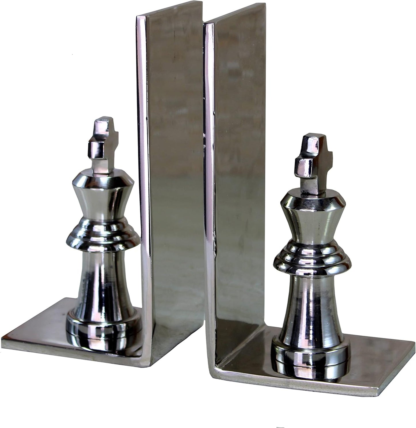 eSplanade Brass Chess King Book Ends or Book Shelf Organizer - Silver Plated - 7" Inches