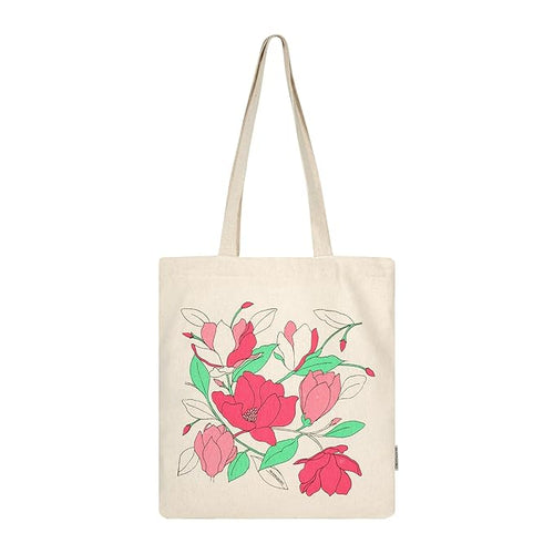 SKAPADORO, Canvas Zip Tote - 100% Cotton, Ecofriendly Printed Tote Bags For Travel, College & Beach, Shopping, Grocery, Easy to Wash Trendy Everyday Shoulder Bag (1, Magnolia Flower)
