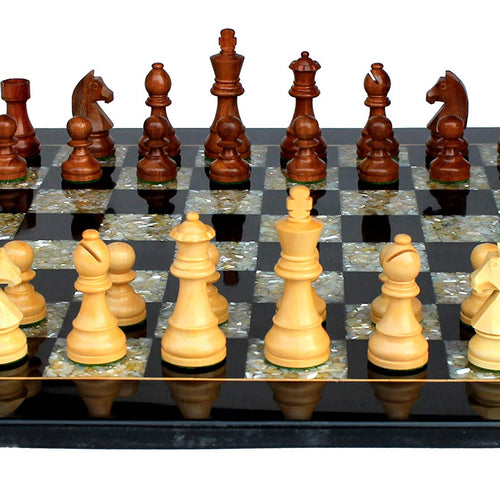 StonKraft Collectible Black Marble and (MOP) Mother of Pearl Chess Board Set with Wooden Chess Pieces (2 Extra Queens) - Home DŽcor - 21