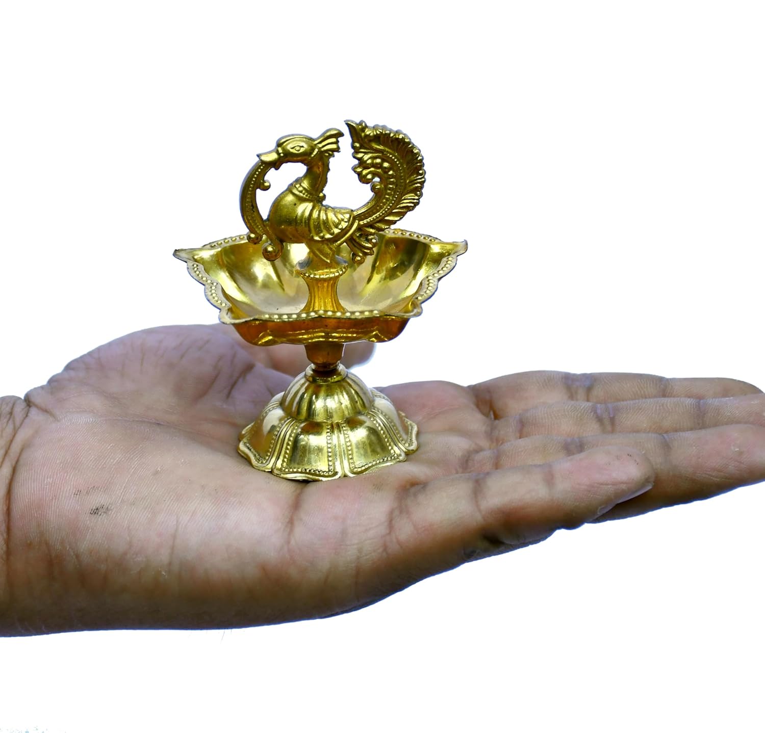 Esplanade Brass Peacock Design Diya - Traditional Festive Decor, Solid Heavy Brass Oil Lamp, Elegant Royal Aesthetic for Diwali, Wedding, Housewarming, Pooja Room - Handcrafted Decorative Showpiece