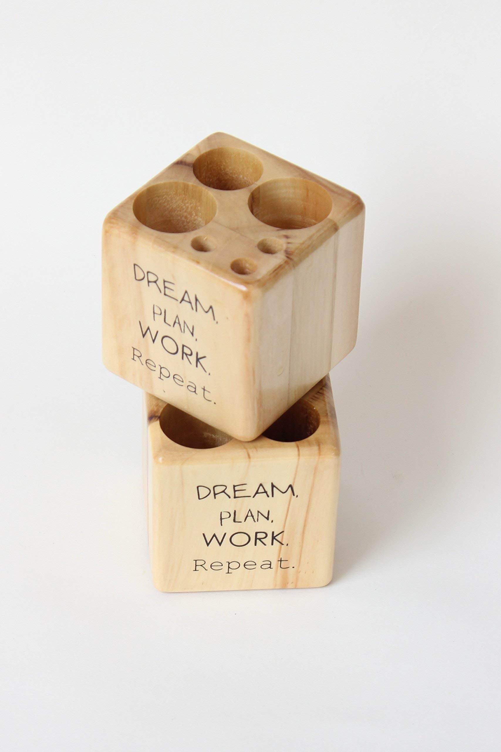 IVEI Sleek Pine Wood Rectangular Pen Stand for Father - Pen/Pencil Holder - Minimalistic Office Desk Organizer with Quote - Wooden Stationery Holder for Office and Study Table - Unique Budget Gifts