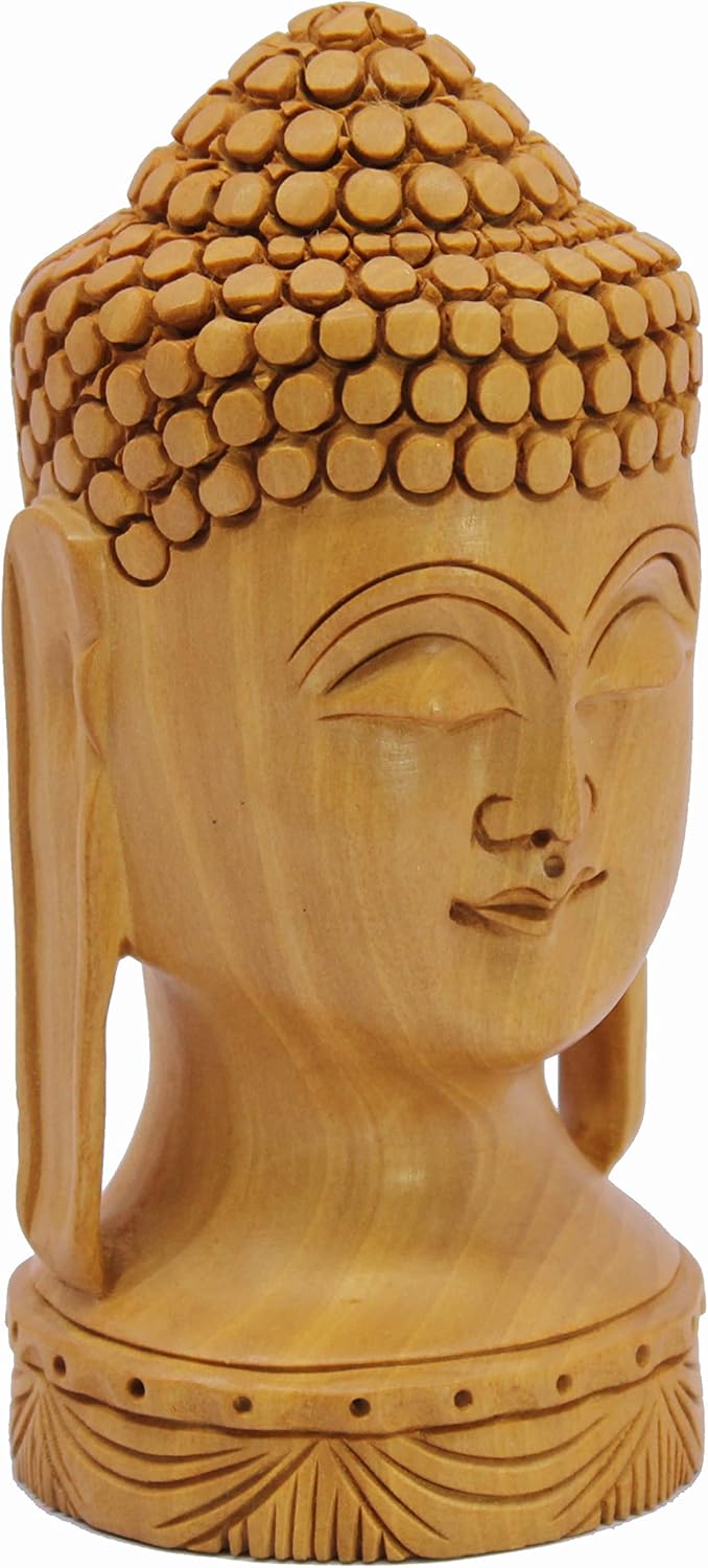 eSplanade Wooden Buddha Face Buddha Head Showpiece Buddhist Statue Sculpture Idol Figurine | Home Decor | Brown - 5" Inches