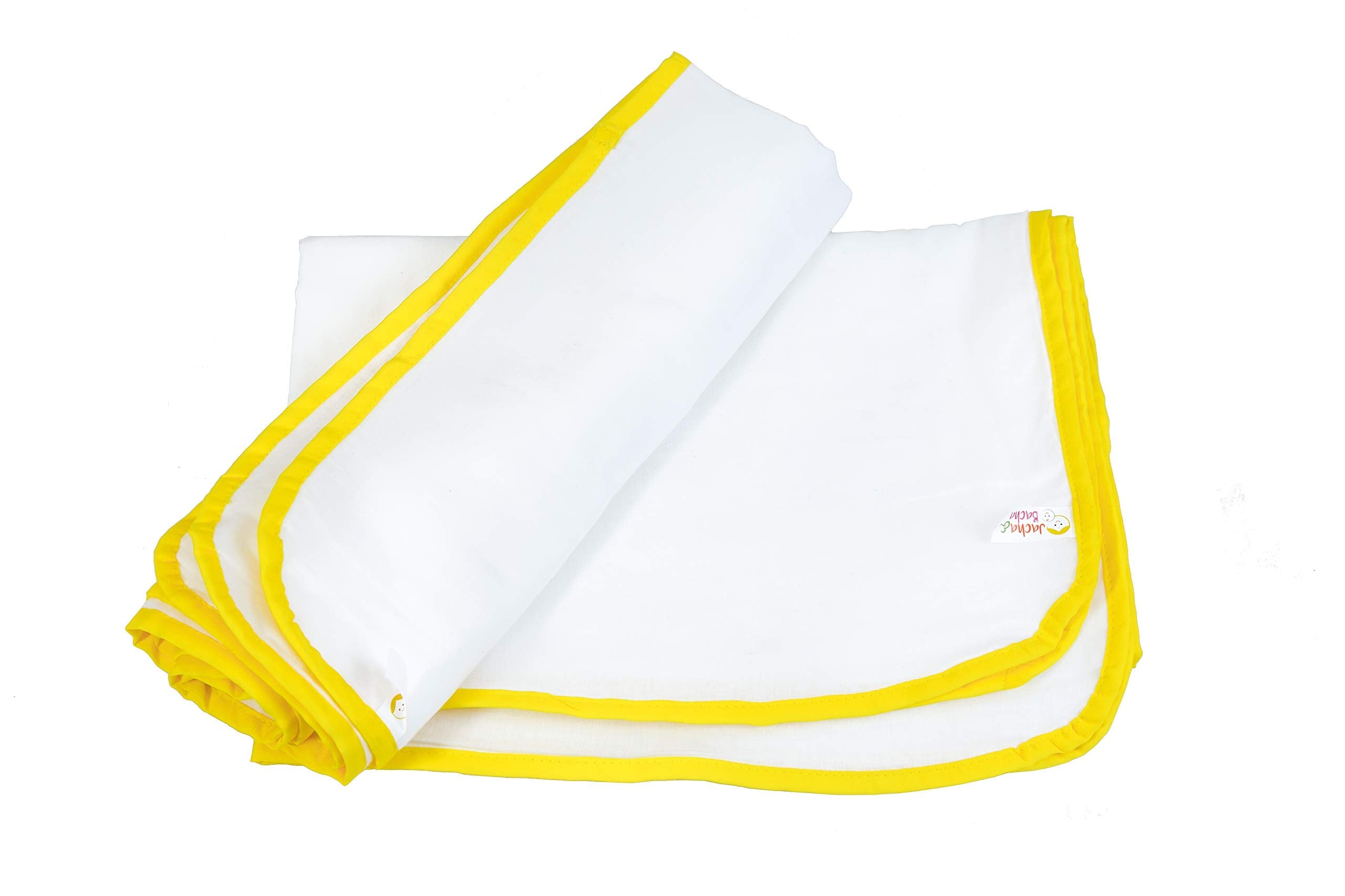 Jacha & Bacha Pure Soft Cotton Dhoti Towels for Babies/Kids Set of 2 Towels-Yellow (Blue) | Light Weight Towels for Kids | Travel Friendly Bath Towels for Children