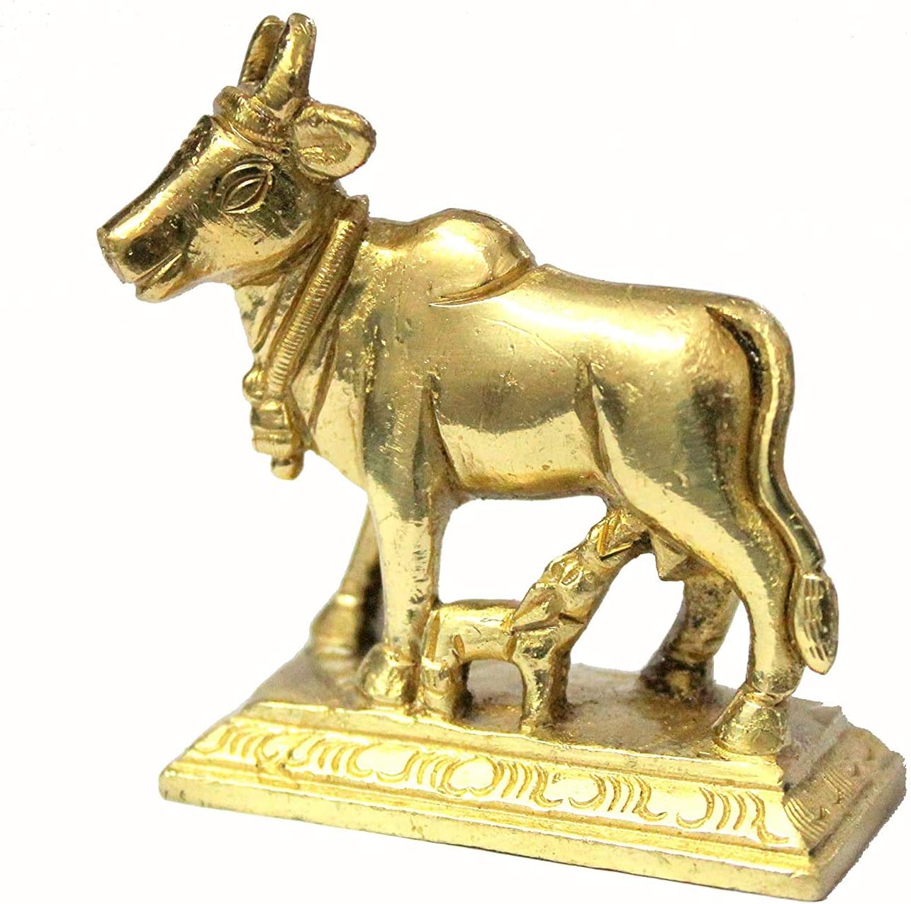 eSplanade Brass Kamdhenu Cow and Calf Sculpture - 6.5 cms | Kamadhenu Auspicious Idol | Good Fortune Statue