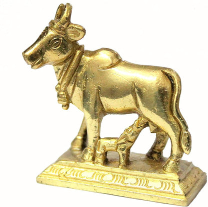 eSplanade Brass Kamdhenu Cow and Calf Sculpture - 6.5 cms | Kamadhenu Auspicious Idol | Good Fortune Statue