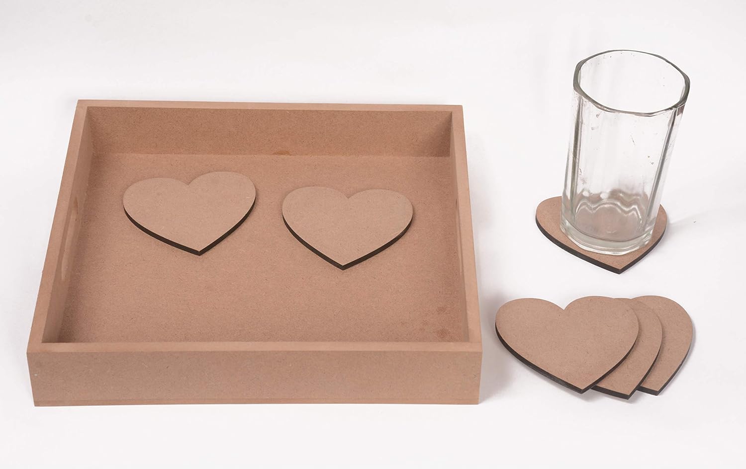 IVEI Do-it-Yourself Tray with Plain MDF Coasters Set of 6- for Activity - decoupage - DIY MDF Coasters - DIY Tray (10in X 9in - Heart Coasters)