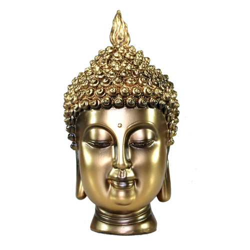 eSplanade Buddha Head Statue for Home Decor | Resin Buddha Face Showpiece for Living Room, Meditation, Office Table Desk, Shelf | Tibetan Buddhist Idol | Zen or Yoga Figurine Gifts | Golden, 9 Inch