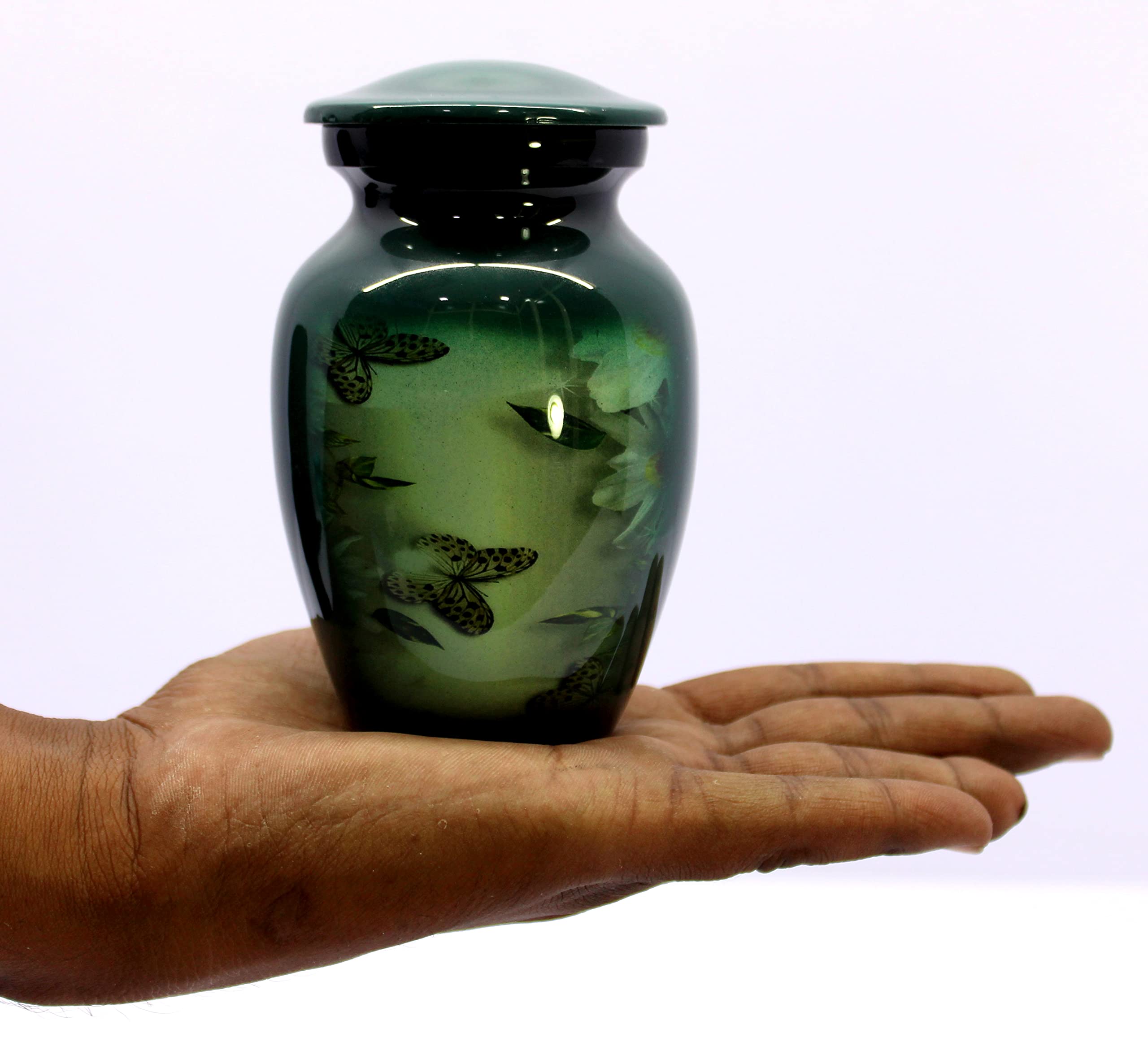 eSplanade Mini Cremation Urn Memorial Jar Pot Container | Small Metal Urn for Funeral Ashes Burial | Wolves with Moon Printed Metal Keepsake | Black - 4.5" Inches