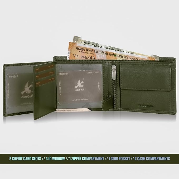 HORNBULL Andy Green Wallet for Men | Genuine Leather Wallet with RFID Blocking | Gift for Men