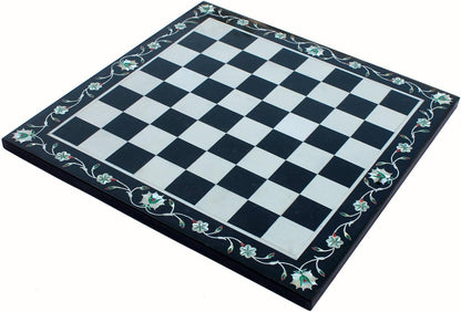 StonKraft Collectible Black & White Marble Chess Board without Pieces - Pietra Dura Inlay Art - Decorative Stone Chess - Home DŽcor - 15" Inches