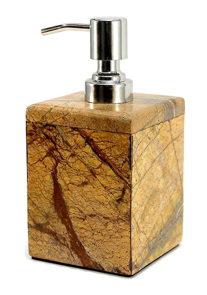 KLEO Soap Dispenser Lotion Dispenser - Made of Natural Stone in Brown Green Black White Color - Bathroom Accessories Bath Set (Brown Square)