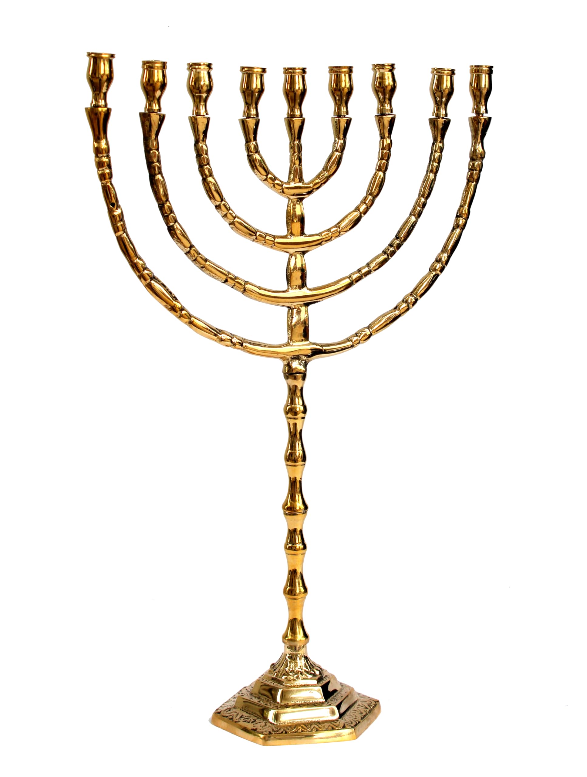 eSplanade Pure Brass Menorah 9 Branched Candle Holder | Table Centerpiece & Jewish 7 Branch Candlestick Candle Holder for Home Decor, Wedding, Church, Diwali Decoration and Gifting