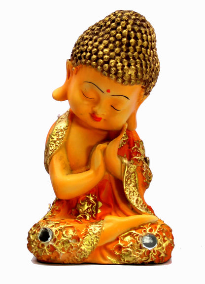 eSplanade Smiling Happy Baby Buddha Monk Statues | Feng Shui Monk Figurine Showpieces - Set of 4 | Home Decor | Resin - 7" Inches - Multi