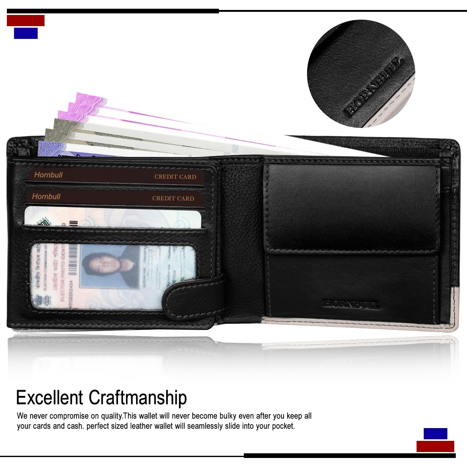 HORNBULL Jackson Leather Wallet for Men | Genuine Leather Wallet with RFID Blocking | Wallets for Boys | Mens Gift Wallet Black Nappa