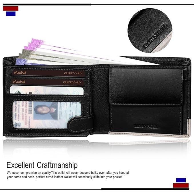 HORNBULL Jackson Leather Wallet for Men | Genuine Leather Wallet with RFID Blocking | Wallets for Boys | Mens Gift Wallet Black Nappa