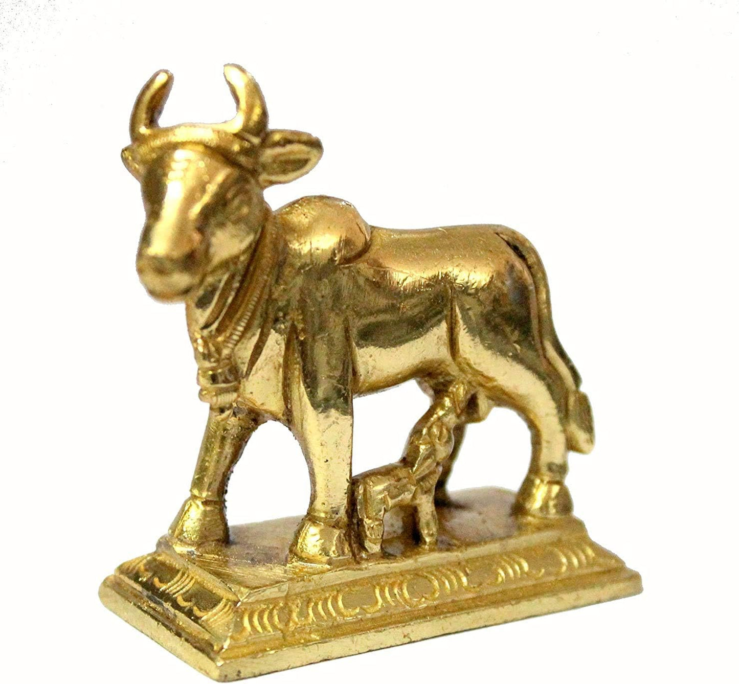 eSplanade Brass Kamdhenu Cow and Calf Sculpture - 6.5 cms | Kamadhenu Auspicious Idol | Good Fortune Statue