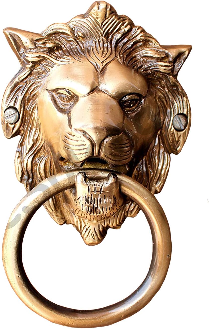 eSplanade - 6.75" Inches Brass Lion Face Door Knocker - Door Decor | Home Decor