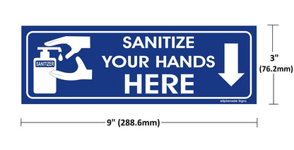 eSplanade Sanitize Your Hands Here Sign Sticker Decal - Easy to Mount Weather Resistant Long Lasting Ink Size (9" x 3")