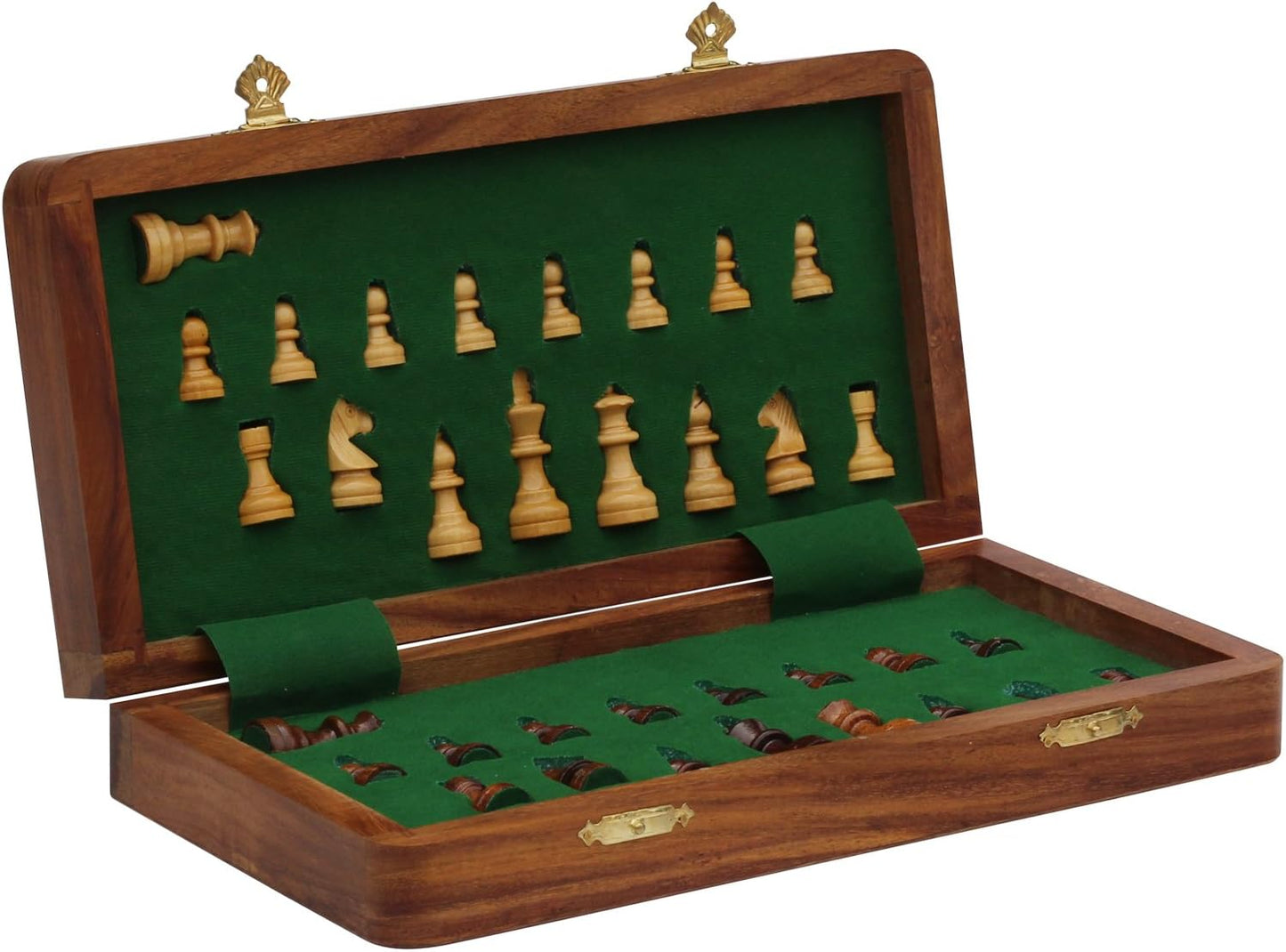 10.5" Wood Chess Set - Handmade Premium Magnetic Folding Chess Board - Wooden Travel Staunton Chess Game with Built in Storage