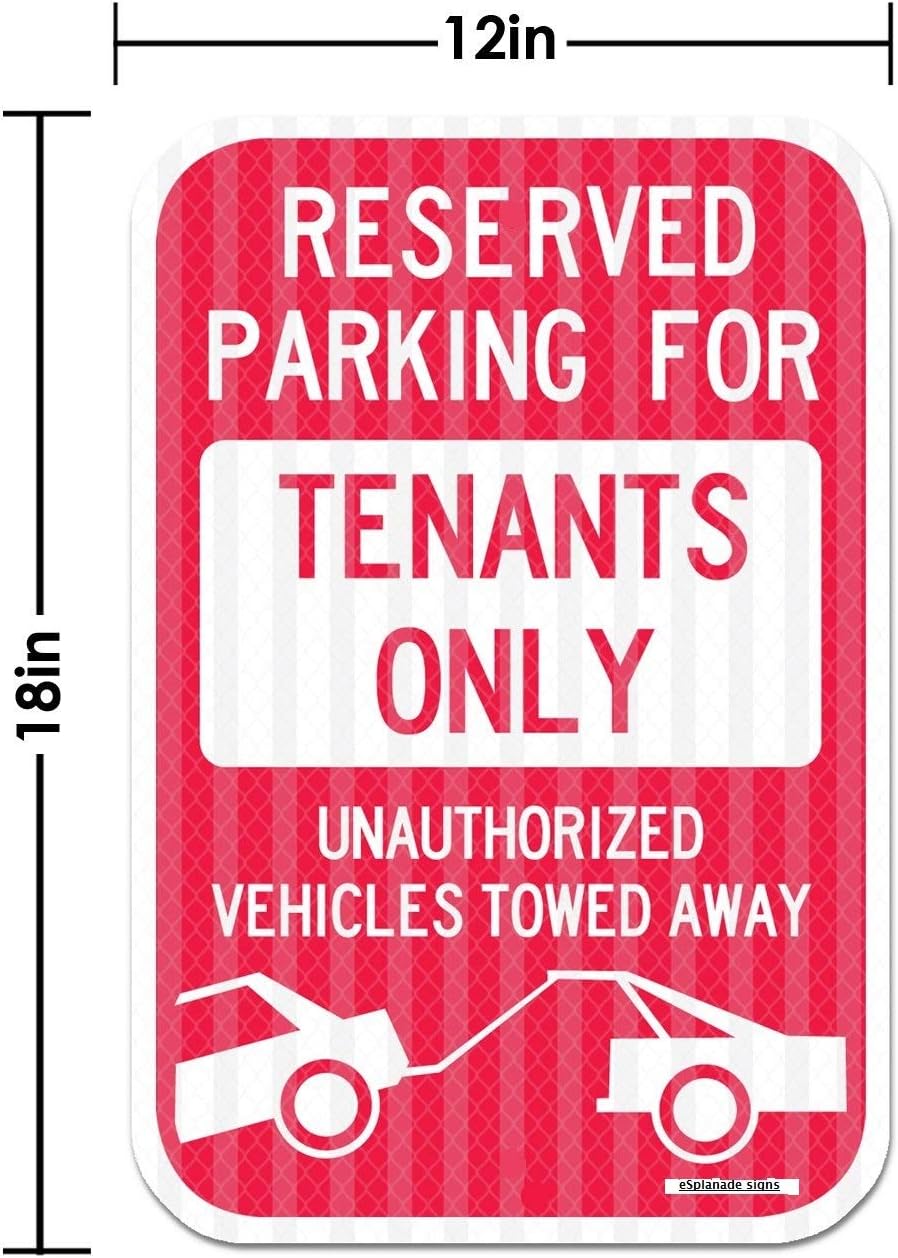 eSplanade Reserved Parking Sign, Tenants Parking Only Sign, No Parking Self Glowing Retro Reflective Sign Decal Sticker - Easy to Mount Weather Resistant Long Lasting Ink (Size 12"x18")