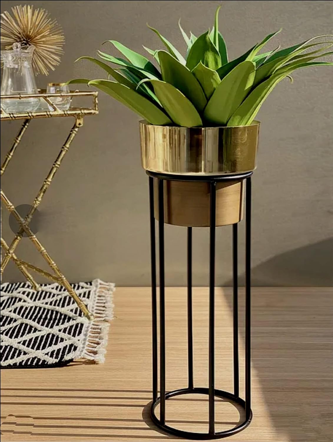 Metal Planters with Strong Metal Stand for Living Room Bedroom Garden Planter - Set of 2