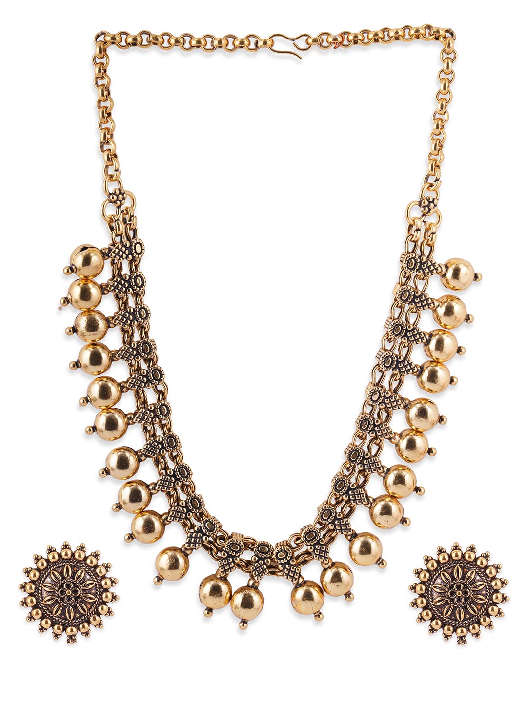 Binni s Wardrobe Women Gold-Toned German-Silver Antique Kolhapuri Jewellery Set (Necklace, 2 Earrings)