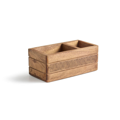 KLEO Wooden Organizer Stand Caddy - Mango Wood Cutlery Holder, Tableware Storage Box for Kitchen, Dining Table | Spoon, Knife, Fork, Chopstick, Spices Organizer | Pen Stand & Stationery Box