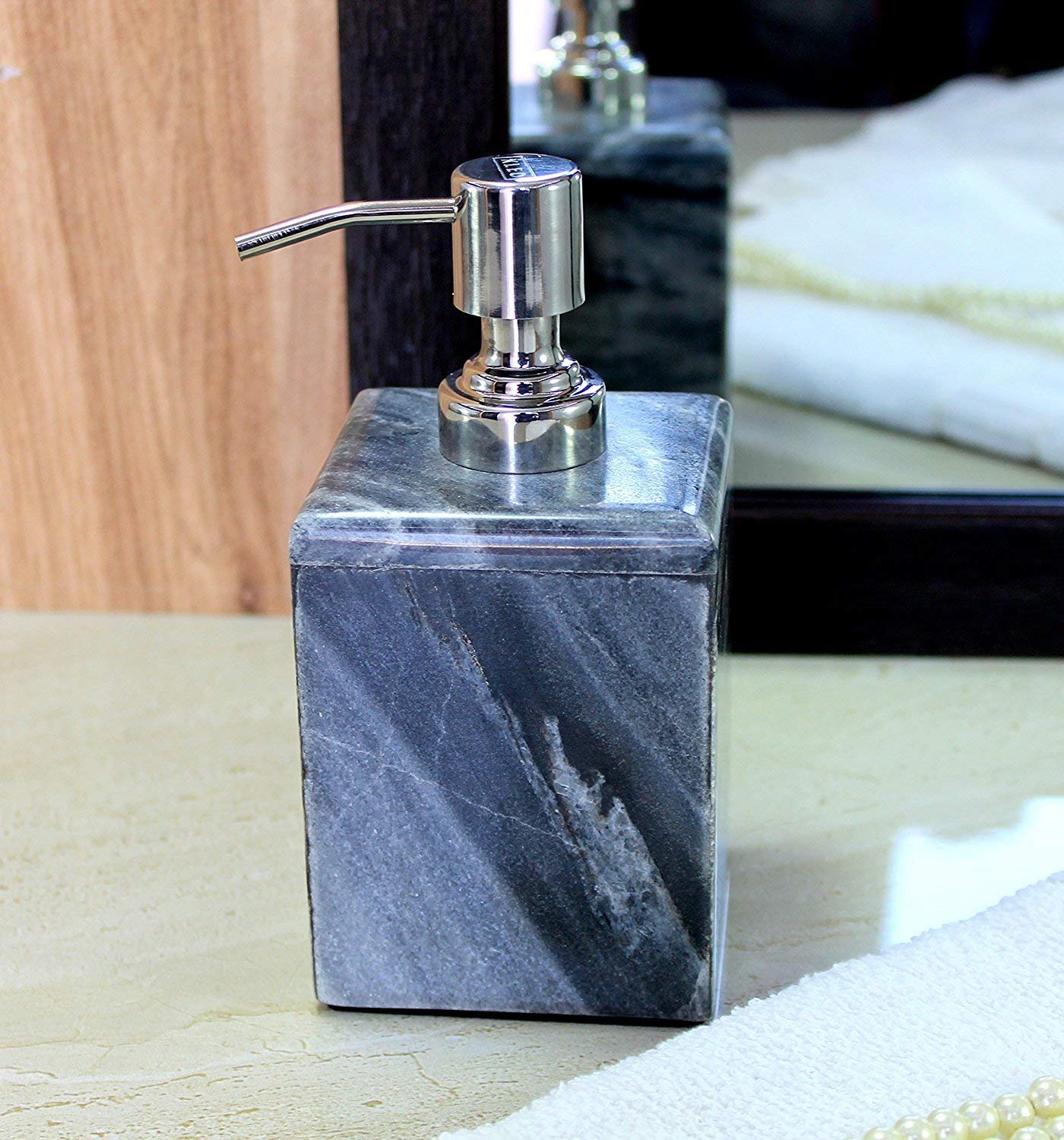 KLEO Lotion Dispenser Soap Dispenser - Made of Natural Stone - Bathroom Accessories Bath Set (Black)