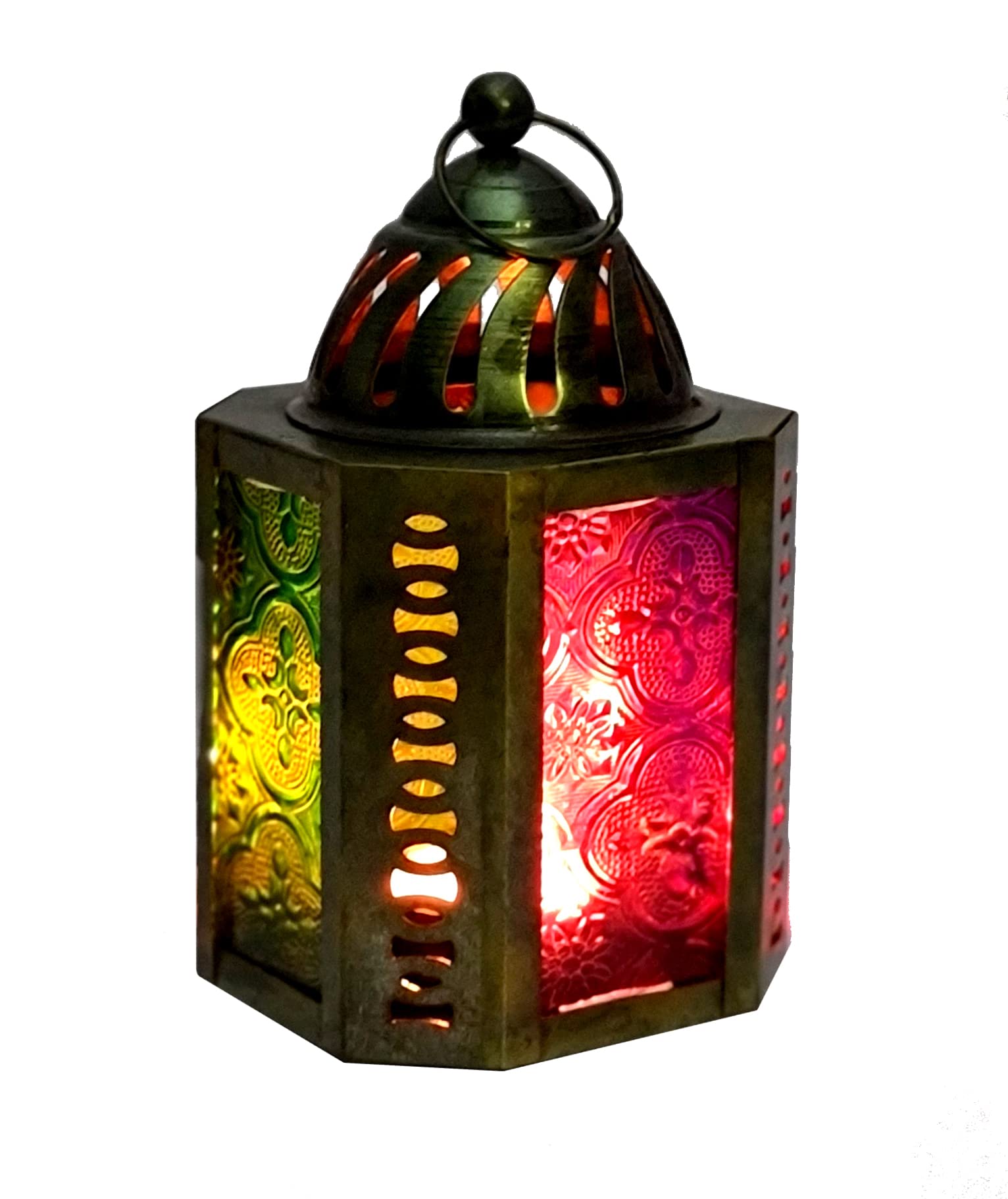 eSplanade Moroccan Lantern Metal Hanging Lamp with Glass Tealight Candle Holder - Set of 2-6" Inches - Golden (Golden & Multi- Black)