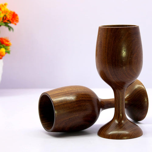 KLEO Wooden Wine Glass Goblet Champagne Flutes Coupes Glasses - Set of 2-250 ml - Wood - 6.9