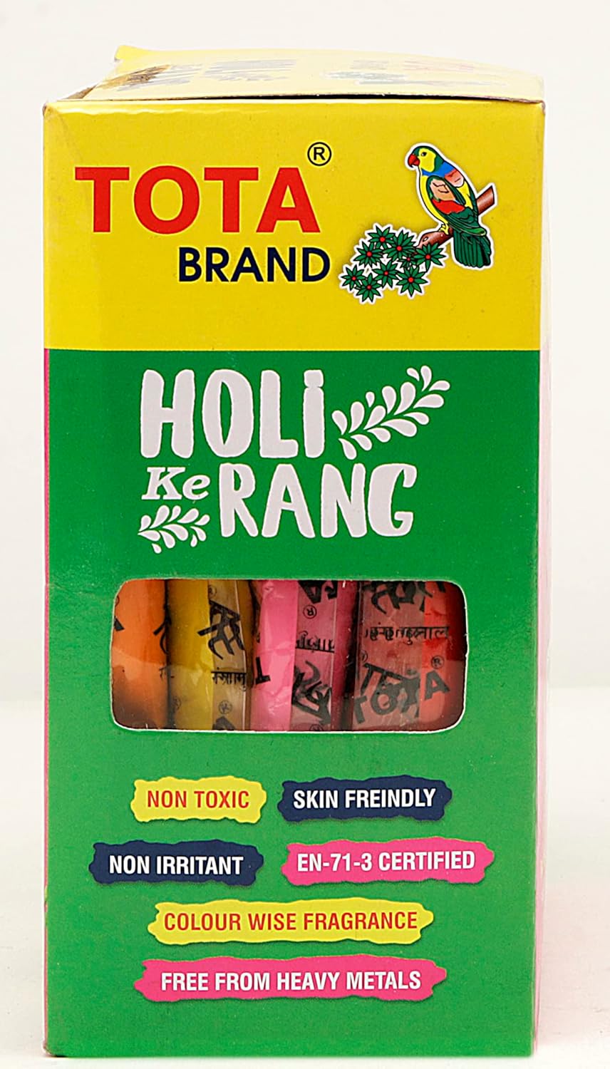 TOTA Holi Ke Rang – 5 Shades of Gulal Holi Colours for Gender Reveal | Red Orange Green Yellow Pink | 100% NonToxic Herbal Holi Color Gift Box – 375 Gm